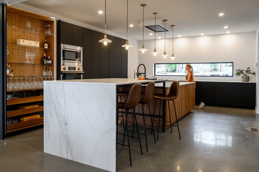NAC handcrafted custom kitchen with waterfall island