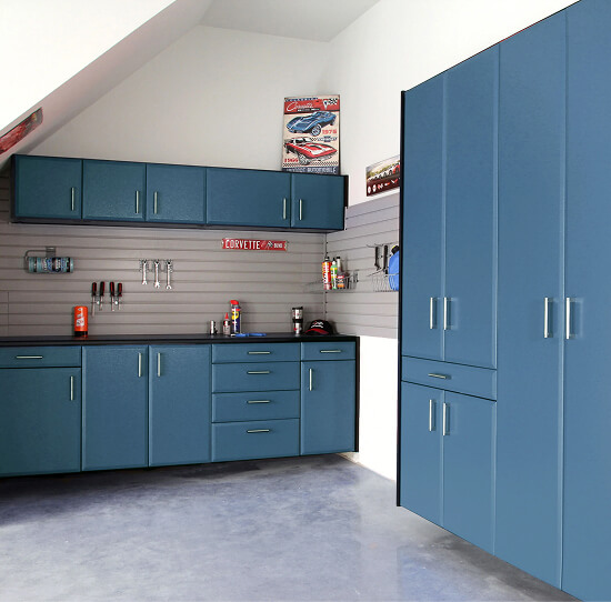 X-Clad powder-coated garage cabinet system